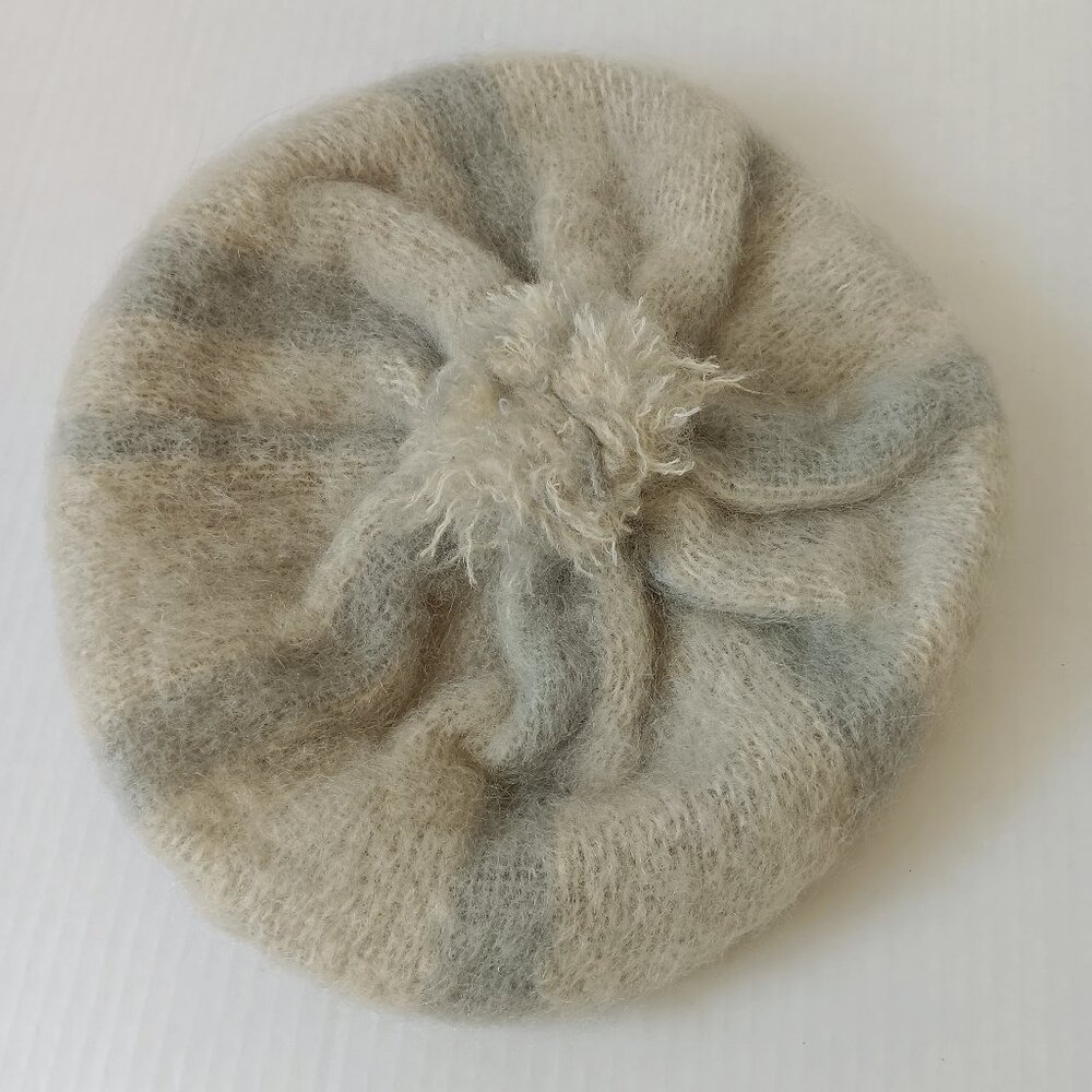 Donegal Design Women's White/Blue Stripe Mohair Knit Tam Hat